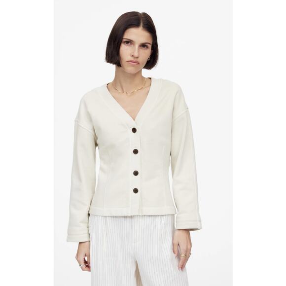 Madewell Waisted Cardigan Sweatshirt WMNS L Off White Button Up V-neck NU853 LS - Picture 1 of 14